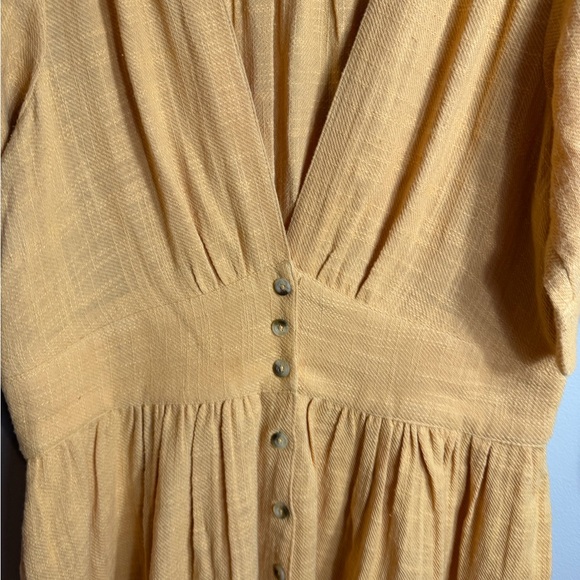Free People Love My Life Mustard Yellow Button Front Midi Dress Boho XL - Picture 2 of 9